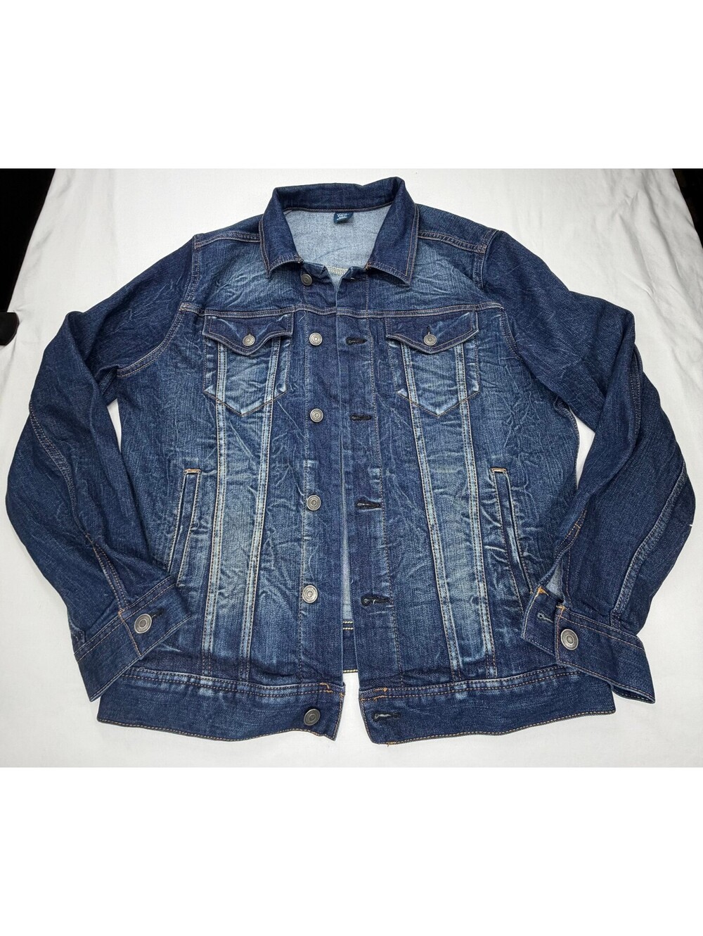 George Men's Denim Jacket Dark Wash Button Front Pockets Size Medium Blue